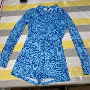 Shein Blue Wavy Striped Romper Size US 6 (M)